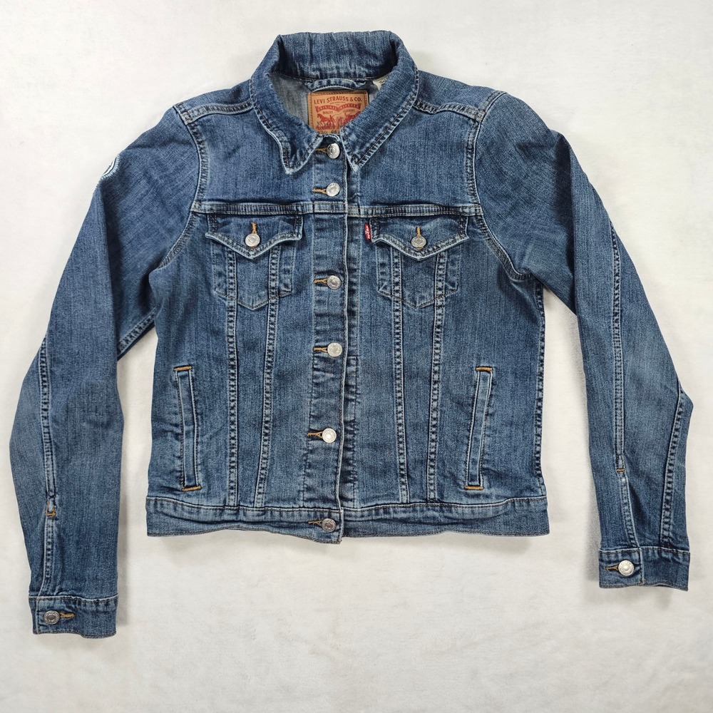 Levi's Denim Trucker Jacket Women Large Blue Excellent White Vault Patch